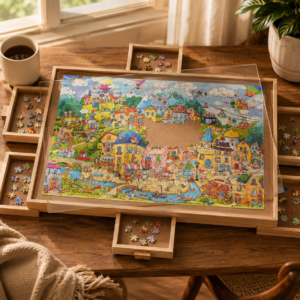 Truwheelz Rotierendes Puzzlebrett aus Holz – bis 2.000 Teile, 6 Schubladen, mit Abdeckung