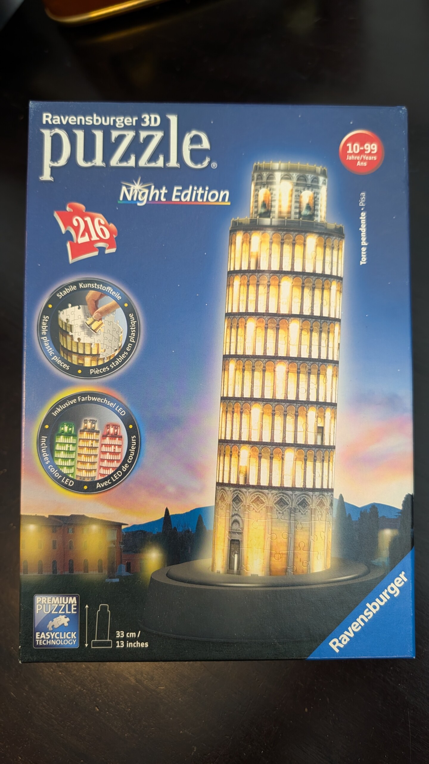 Ravensburger 3D-Puzzle Schiefer Turm von Pisa bei Nacht – 216 Teile mit LED-Beleuchtung 12 Schiefer Turm von Pisa bei Nacht